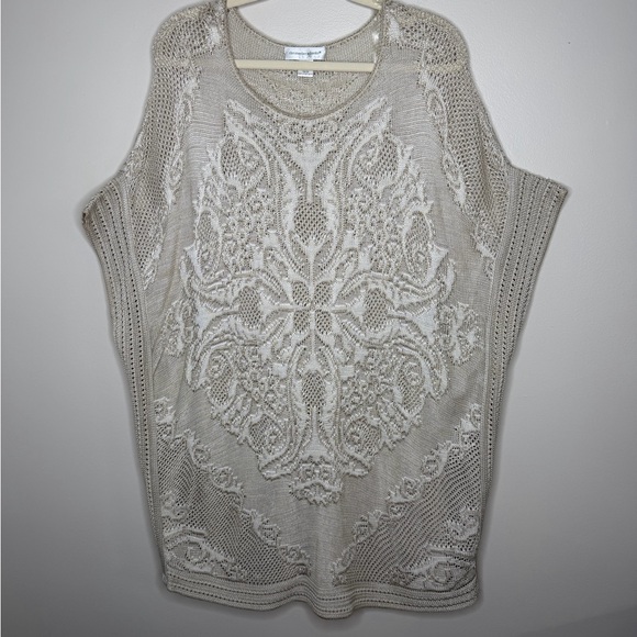 Christopher & Banks Plus Size Crochet Knit Poncho Sweater Top 2X 3X Neutral - Picture 3 of 9